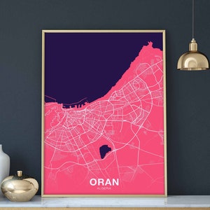 ORAN Algérie carte affiche couleur ville natale ville impression moderne décoration maison bureau décoration mur art dortoir chambre cadeau art