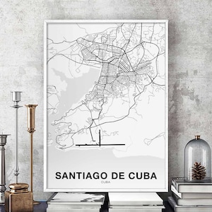Póster de mapa de Cuba de SANTIAGO DE CUBA Impresión de ciudad natal Decoración moderna para el hogar Decoración de oficina Arte de pared Dormitorio Regalo