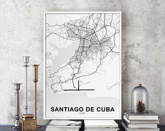 SANTIAGO DE CUBA Cuba map poster Hometown City Print Modern Home Decor Office Decoration Wall Art Dorm Bedroom Gift