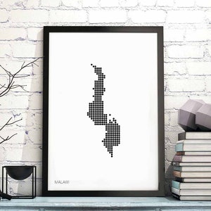 MALAWI Landkarte minimalistisch schwarz weiß Landkarte Wand Dekor Design modern skandinavisch chic