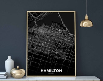HAMILTON Canada map poster black white Hometown City Print Modern Home Decor Office Decoration Wall Art Dorm Bedroom Gift