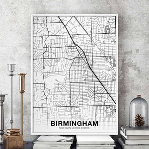 BIRMINGHAM Alabama AL USA Karte Poster schwarz weiß Hometown City Print Modernes Wohndekor Büro Dekoration Wand Kunst Wohnheim Schlafzimmer Geschenk