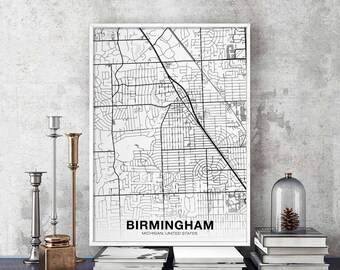 BIRMINGHAM Alabama AL USA map poster black white Hometown City Print Modern Home Decor Office Decoration Wall Art Dorm Bedroom Gift