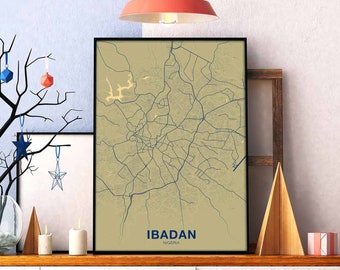 IBADAN Nigeria map poster color Hometown City Print Modern Home Decor Office Decoration Wall Art Dorm Bedroom Gift