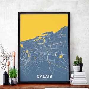 CALAIS France carte affiche couleurs ville natale ville impression moderne décor à la maison bureau décoration mur art dortoir chambre cadeau