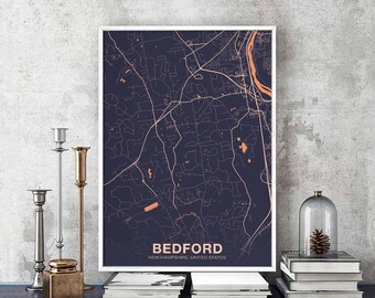 BEDFORD New Hampshire NH USA poster color Hometown City Print Modern Home Decor Office Decoration Wall Art Dorm Bedroom Gift