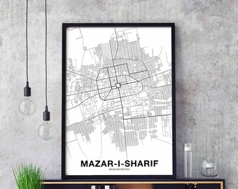 MAZAR-I-SHARIF Afghanistan map poster black white Hometown City Print Modern Home Decor Office Decoration Wall Art Dorm Bedroom Gift