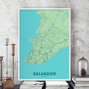 Póster con mapa de SALVADOR Brasil, ciudad natal, impresión a color, decoración moderna para el hogar, decoración de la oficina, arte de pared, dormitorio, regalo