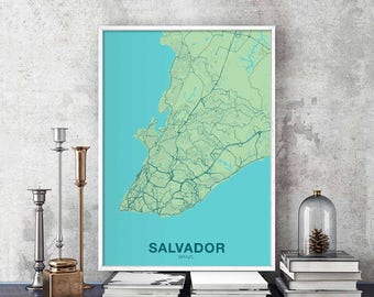 SALVADOR Brazil map poster color Hometown City Print Modern Home Decor Office Decoration Wall Art Dorm Bedroom Gift