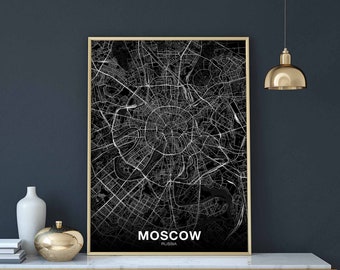 MOSCOW Russia map poster black white Hometown City Print Modern Home Decor Office Decoration Wall Art Dorm Bedroom Gift