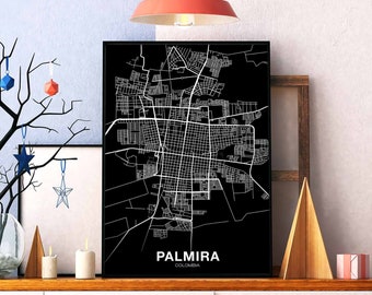 PALMIRA Colombia map poster black white Hometown City Print Modern Home Decor Office Decoration Wall Art Dorm Bedroom Gift