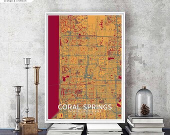 CORAL SPRINGS Florida USA map poster black white Hometown City Print Modern Home Decor Office Decoration Wall Art Dorm Bedroom Gift