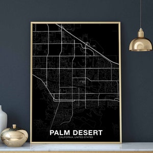 PALM DESERT Kalifornien Kalifornien USA karta poster svartvit hemstad stad tryck modern heminredning kontorsdekoration väggkonst studentrum sovrum present