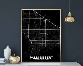 PALM DESERT California CA usa map poster black white Hometown City Print Modern Home Decor Office Decoration Wall Art Dorm Bedroom Gift