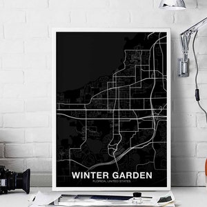 WINTER GARDEN Florida FL usa karte Poster schwarz weiß Hometown City Druck Modernes Wohndekor Büro Dekoration Wand Kunst Wohnheim Schlafzimmer Geschenk