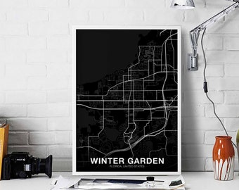 WINTER GARDEN Florida FL usa map poster black white Hometown City Print Modern Home Decor Office Decoration Wall Art Dorm Bedroom Gift