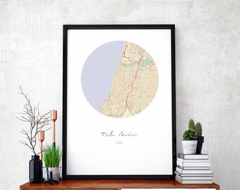 TEL AVIV Israel map poster wall decor design modern minimal nordic travel bedroom home art vintage retro dorm nursery housewarming