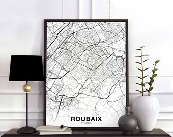 ROUBAIX France map poster black white Hometown City Print Modern Home Decor Office Decoration Wall Art Dorm Bedroom Gift