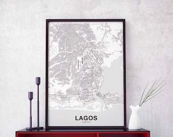 LAGOS Nigeria map poster black white Hometown City Print Modern Home Decor Office Decoration Wall Art Dorm Bedroom Gift