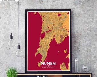 MUMBAI India map poster black white Hometown City Print Modern Home Decor Office Decoration Wall Art Dorm Bedroom Gift