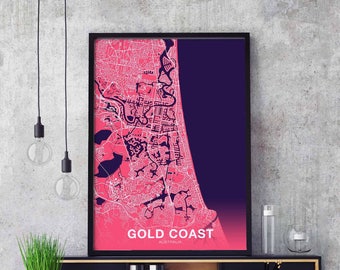 GOLD COAST Australia map poster color Hometown City Print Modern Home Decor Office Decoration Wall Art Dorm Bedroom Gift