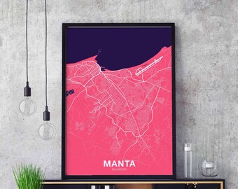 MANTA Ecuador map poster color Hometown City Print Modern Home Decor Office Decoration Wall Art Dorm Bedroom Gift