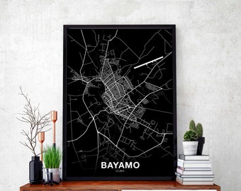 BAYAMO Cuba map poster black white Hometown City Print Modern Home Decor Office Decoration Wall Art Dorm Bedroom Gift