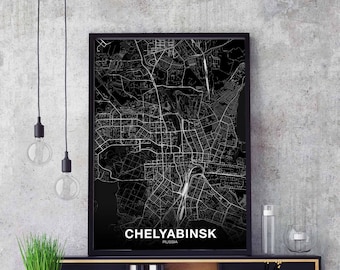 CHELAYABINSK Russia map poster black white Hometown City Print Modern Home Decor Office Decoration Wall Art Dorm Bedroom Gift