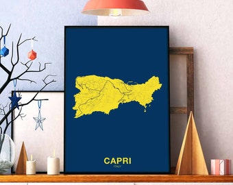 CAPRI Italy map poster color Hometown City Print Modern Home Decor Office Decoration Wall Art Dorm Bedroom Gift