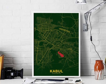 KABUL Afghanistan map poster color Hometown City Print Modern Home Decor Office Decoration Wall Art Dorm Bedroom Gift