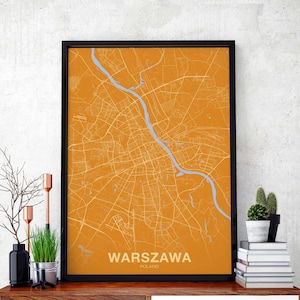 WARSZAWA Warsaw Poland map poster color Hometown City Print Modern Home Decor Office Decoration Wall Art Dorm Bedroom Gift