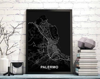 PALERMO Italy map poster black white Hometown City Print Modern Home Decor Office Decoration Wall Art Dorm Bedroom Gift