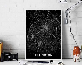 LEXINGTON Kentucky KY USA map poster black white Hometown City Print Modern Home Decor Office Decoration Wall Art Dorm Bedroom Gift