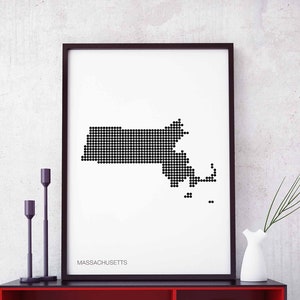 MASSACHUSETTS US State Landkarte Plakat schwarz-weiß minimalistisch Punkte Karte Geschenk Einweihungsparty Geschenk
