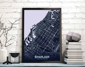 SHARJAH United Arab Emirates map poster color Hometown City Print Modern Home Decor Office Decoration Wall Art Dorm Bedroom Gift