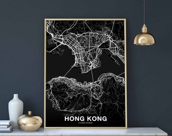 HONG KONG map poster black white Hometown City Print Modern Home Decor Office Decoration Wall Art Dorm Bedroom Gift