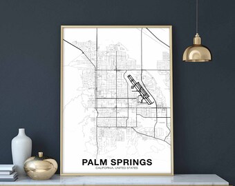 PALM SPRINGS California CA usa map poster black white Hometown City Print Modern Home Decor Office Decoration Wall Art Dorm Bedroom Gift