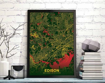 EDISON New Jersey NJ US map poster color Hometown City Print Modern Home Decor Office Decoration Wall Art Dorm Bedroom Gift