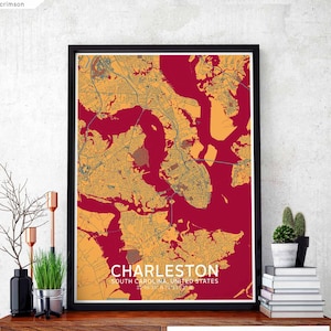 Póster de mapa de CHARLESTON, Carolina del Sur, EE. UU., en blanco y negro, impresión de ciudad natal, decoración moderna para el hogar, decoración de oficina, arte de pared, dormitorio, regalo