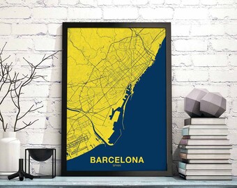 BARCELONA Spain map poster color Hometown City Print Modern Home Decor Office Decoration Wall Art Dorm Bedroom Gift