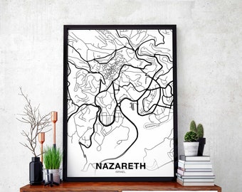 NAZARETH Israel map poster black white Hometown City Print Modern Home Decor Office Decoration Wall Art Dorm Bedroom Gift