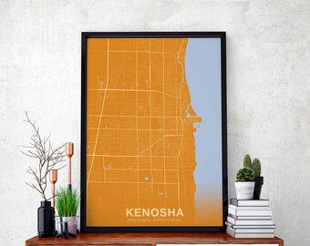 KENOSHA Wisconsin WI USA poster color Hometown City Print Modern Home Decor Office Decoration Wall Art Dorm Bedroom Gift