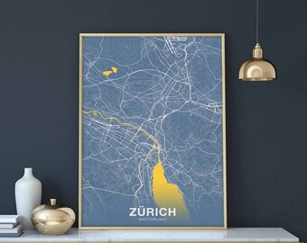 ZURICH Switzerland poster color Hometown City Print Modern Home Decor Office Decoration Wall Art Dorm Bedroom Gift