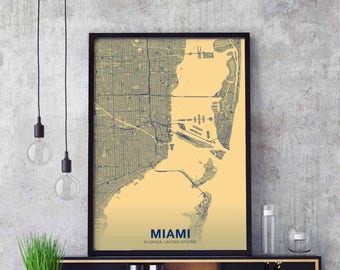 MIAMI Florida FL US map poster color Hometown City Print Modern Home Decor Office Decoration Wall Art Dorm Bedroom Gift