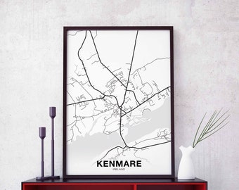 KENMARE Ireland a map poster black white Hometown City Print Modern Home Decor Office Decoration Wall Art Dorm Bedroom Gift