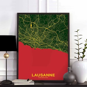 LAUSANNE, Suisse, Suisse, carte, affiche couleur, ville natale, ville, impression, moderne, décoration intérieure, bureau, décoration, mur, art, dortoir, chambre, cadeau