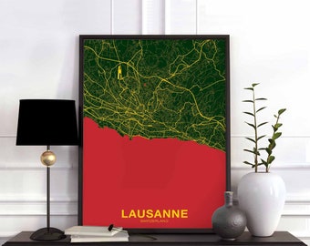 LAUSANNE Switzerland Schweiz Suisse map poster color Hometown City Print Modern Home Decor Office Decoration Wall Art Dorm Bedroom Gift