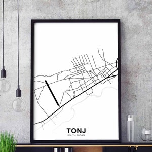 Póster con mapa de Sudán del Sur de TONJ, en blanco y negro, impresión de ciudad natal, decoración moderna para el hogar, decoración de oficina, arte de pared, dormitorio, regalo