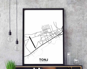 TONJ South Sudan map poster black white Hometown City Print Modern Home Decor Office Decoration Wall Art Dorm Bedroom Gift