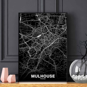 MULHOUSE France carte affiche noir blanc ville natale ville impression moderne décor à la maison bureau décoration mur art dortoir chambre cadeau